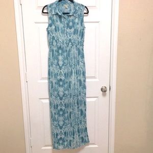 TRUTH NYC Gorgeous Teal & White Sleeveless Full Length Sheer Dress Size M